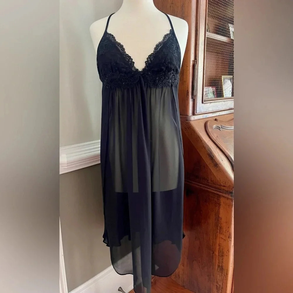 Linea Donatello Sheer Beaded Chiffon Juliet Negligee